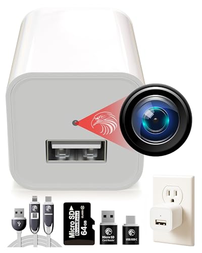 1080p Dome Cam, Motion Detection, microSD Slot, Easy Setup, App-Free, No Live View-Data Protected, Video-Only - Plug-in Premium Reliable Pet Camera for Pet Nanny Use, with 64GB Card - color: White, size: 64 GB