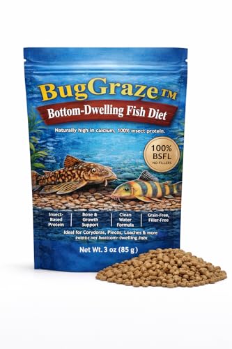Bottom Feeder Fish Food – Sinking BSFL Pellets for Corydoras, Plecos & Loaches – High Protein Insect-Based Aquarium Fish Diet – BugGraze