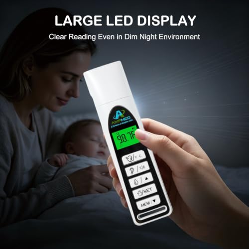 Baby Thermometer, White, 3-in-1 Infrared | Ear, Forehead & Touchless, Fever Thermometer, Base Stand & Clock - color: Silver White