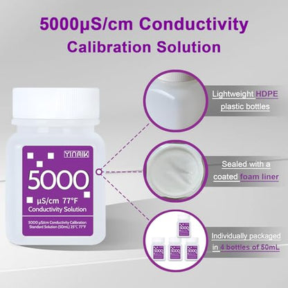 5000μS/cm Conductivity Calibration Solution for Salt Meter/Saltwater Pool | Salinity Buff Calibration Fluid for SPA Hot Tub,EC Calibration Solution Kit for EC Meter TDS Tester, 4 Bottles of 50mL - color: Purple