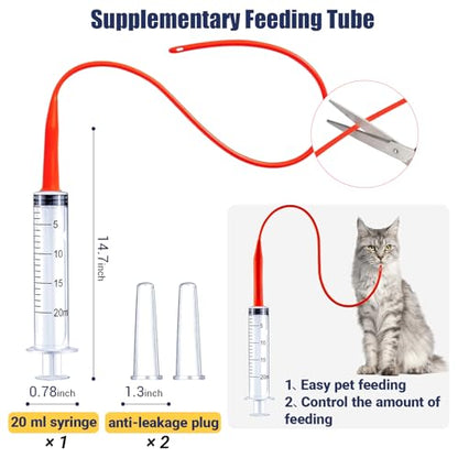 REDDOUDOU Newborn Puppy Kitten Small Animal Sterile Mucus Extractor Suction Catheter, Animal Kid Puppy Kitten Tube Feeding Kit 8 FR Red Feeding Tubes with 20ml Syringes and Bulb Aspirator
