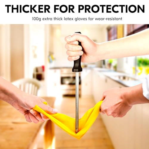 Vgo... 3-Pairs Reusable Household Gloves, Rubber Dishwashing gloves, Extra Thickness, Long Sleeves, Kitchen Cleaning, Working, Painting, Gardening, Pet Care (Size XL, Yellow, HH4601) | yellow,extra Thickness,kitchen,dishwashing,household,painting,gardenin