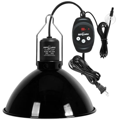 REPTI ZOO Reptile Light Fixture with Dimming Thermostat, 8.5 Inch Deep Dome Lamp Fixture with Reptile Heat Lamp Bulb Temperature Controller Reptile Dimming Thermostat Max 150W - size: 8.5 Inch