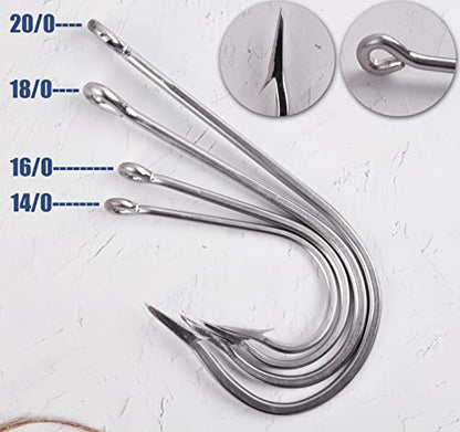 Fishing Saltwater Large Giant Shark and Alligator Hooks Extra Strong Stainless Steel Big Game Fishing Sharp Tuna Catfish Hooks - size: 16/0-2pcs