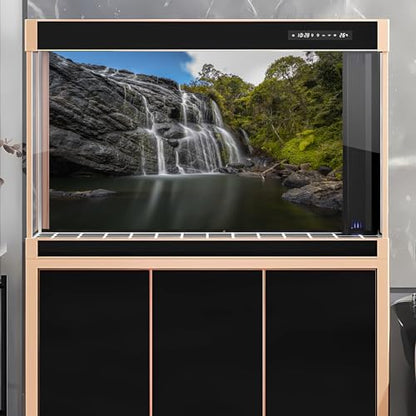 Waterfall Aquarium Background Jungle Rainforest Natural Landscape Fish Tank Background Tranquil Lake Blue Sky Terrarium Background Splendid Falls Scenery Aquarium Tank Wallpaper Poster 24x12in - color: Rock Light Green, size: 24(W)x12(H)in