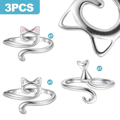 CoguZed 3-Pack Adjustable Crochet Tension Ring, Alloy Yarn Guide for Women Handmade Craft Knitting Tools, Finger Hook Accessories, Snake Loop Holder