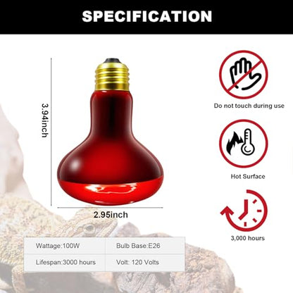 2 Pack Infrared Heat Lamp Bulbs, 100W Reptile Heat Emitter Infrared Basking Spot Light, Red Heat Lamp for Chickens Coop Reptile Pets Brooder Use - style: 100W Infrared Bulbs