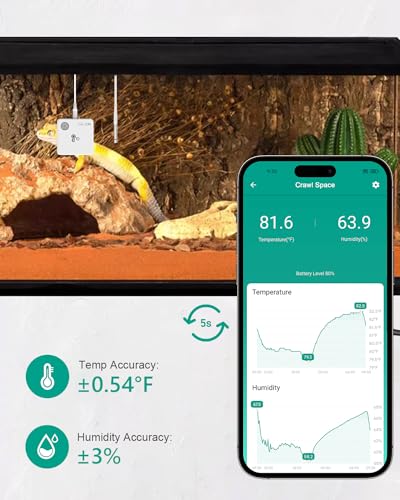 Thermometer Hygrometer, IP67 Probe for Damp Spaces, Hub Required | Temperature Humidity Sensor with Waterproof Probe, App and Email Alerts, 2-Year Export, for Reptile Tank, Humidor, Greenhouse