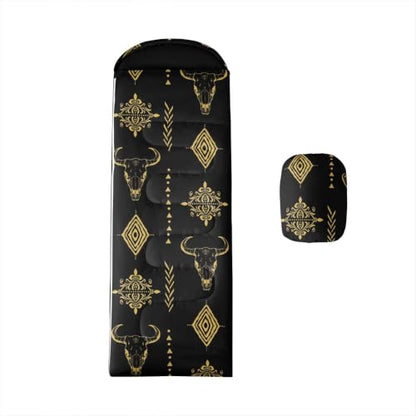 Erosebridal Sugar Skull Kids Sleeping Bag Southwestern Aztec Western Camping Blanket for Hiking Travel Hunting Sleep Bag - color: Black Yellow Gold 13