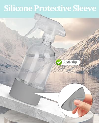 2 Pack 360° Glass Spray Bottles with Silicone Sleeve Grey | 360° Inverted Spray Nozzle, Gravity Ball Designed for Cleaning Crack & Crevice, Leak-proof and Pressure-Resistant Design - color: Grey
