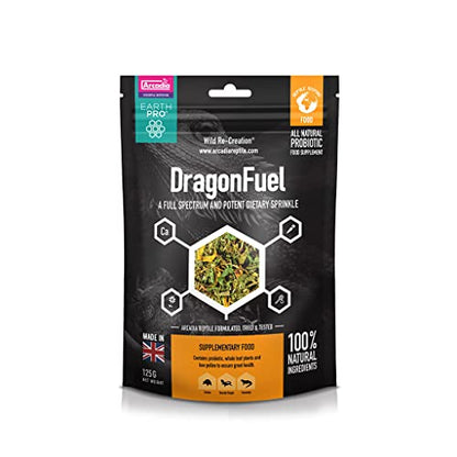 Arcadia EarthPro DragonFuel Botanical Bearded Dragon Food Sprinkle 125g – All-Natural Reptile Food Topper with Bee Pollen, Probiotics and Whole Leaf Plants, Supplementary Diet for Uromastyx and Iguana
