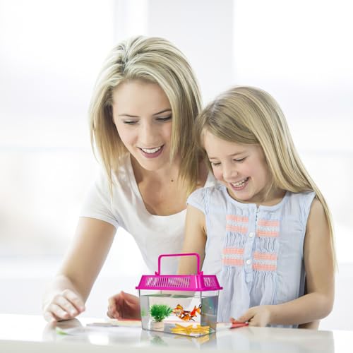Portable Fish Tank 4-Pack 5.90X4.33X3.74In Handheld Aquarium Plastic Transparent Turtle Box with Handle Small Plastic Fish Carrier for Hamsters and Reptiles
