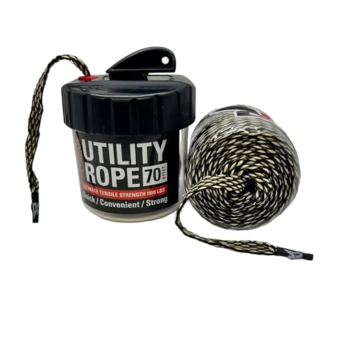 Rapid Rope Canister, 70ft Camo Tactical Paracord, 1100lb Test, USA Made | Heavy Duty Poly Rope Test Cord, Non-Tangle Dispenser Included, For Hiking, Camping, Survival, Utility, Stocking Stuffer, Gift - size: 70ft, style: Camo