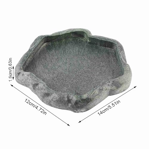 Reptile Water Dish, Resin Rock Snake Water Bowl, Dark Green Firm Reptile Water Bowl, Large Tortoise Feeding Bowl for Tortoise Lizard Pets Feeding Accessories, 5.51x4.72x0.63in (S) - size: S