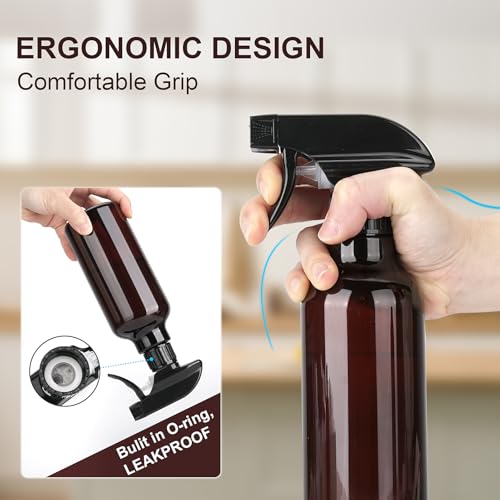 12oz/350ml Plastic Spray Bottles 1 Pack, Adjustable Mist/Stream | Refillable heavy duty spray containers for plants, cooking, hair care and household cleaning - color: 16.9oz-Brown