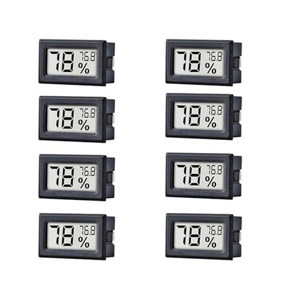 8 Pack Mini Indoor Temperature Humidity Meter Gauge Thermometer Hygrometer | LCD Display Fahrenheit (℉) for Humidors Greenhouse Garden Cellar Jars Closet