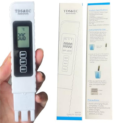 2025 New Digital Water Quality Tester, 4-in-1 TDS EC Temperature (°C/°F) Meter, 0-9990ppm Range, for Drinking Water, Aquariums, RO/DI Systems Battery Included