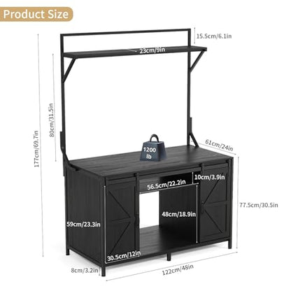 VOWNER 48"x24"Reptile Tank Stand with Power Outlet & Storage Cabinet, Black | Fits up to 120 Gallon Bearded Dragon Tank, Sliding Barn Doors, Heavy Duty Aquarium Stand, Reptile Turtle Terrarium Stand - color: Black