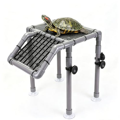 Large Turtle Basking Platform for Aquatic Turtles | Sturdy Standing Turtle Dock, Non-Slip Ramp, Fits 25/29/40/55 Gal, Gray/Black - size: Basking Platform 10.8" W × 7.7" D