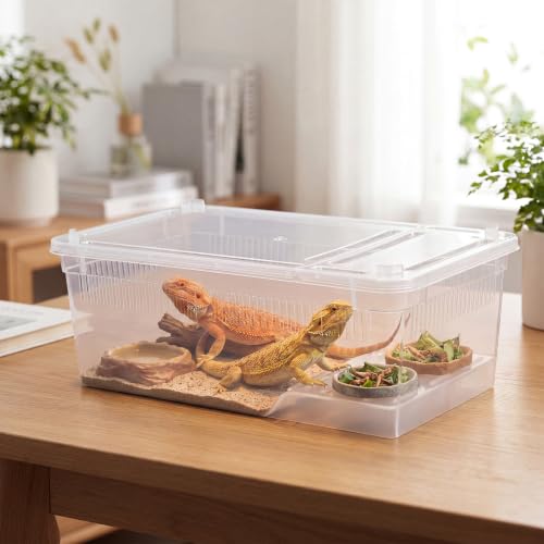 Irenare 20 Pcs Reptile Breeding Box Plastic Spider Enclosure Tarantula Feeding Box for Small Reptile Acrylic Carrier for Mantises Hermit Crabs Small Pet(8.66 x 5.12 x 3.15 Inch, with Basking Platform) - size: 8.66 x 5.12 x 3.15 Inch, style: with Basking P
