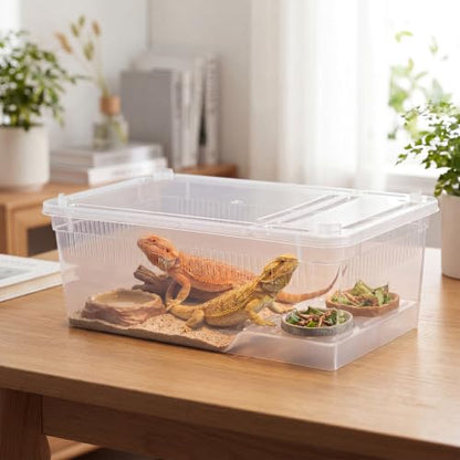 Irenare 20 Pcs Reptile Breeding Box Plastic Spider Enclosure Tarantula Feeding Box for Small Reptile Acrylic Carrier for Mantises Hermit Crabs Small Pet(8.66 x 5.12 x 3.15 Inch, with Basking Platform) - size: 8.66 x 5.12 x 3.15 Inch, style: with Basking P