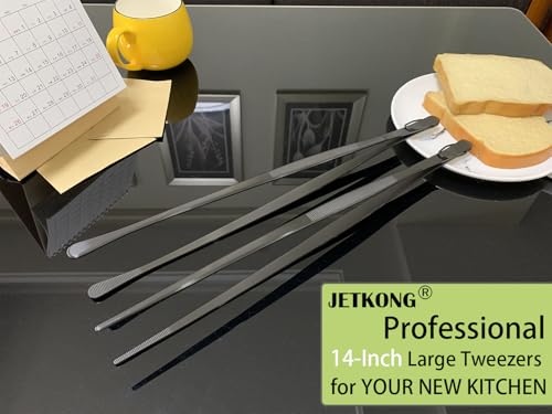 JETKONG 2 Pcs 14-Inch Food Tweezer Tongs Extra Long Stainless Steel Kitchen Tweezer Cooking Tweezers (Black) - color: Black, size: 14+14 Inch