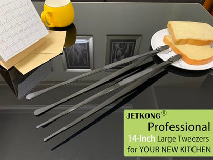 JETKONG 2 Pcs 14-Inch Food Tweezer Tongs Extra Long Stainless Steel Kitchen Tweezer Cooking Tweezers (Black) - color: Black, size: 14+14 Inch