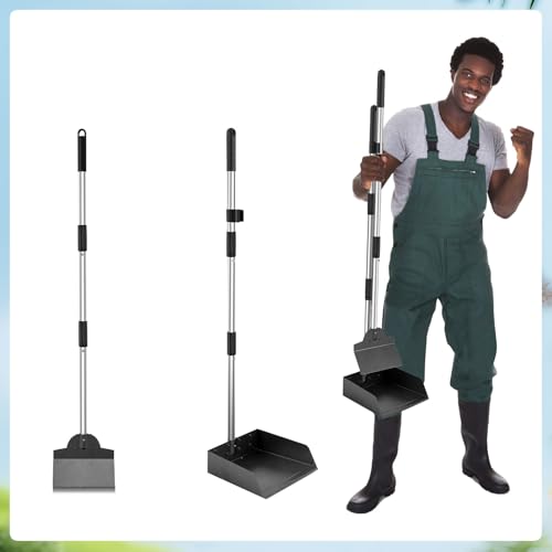 Dog Pooper Scooper, Metal Tray & Spade with 38.2" Long Handle | Medium Dog Poop Scooper: 6.5x6.7x2.5in Tray, 5.1x3.3in Spade, No-bend Pickup, Easy Rinse, Tool-free Setup - size: Medium