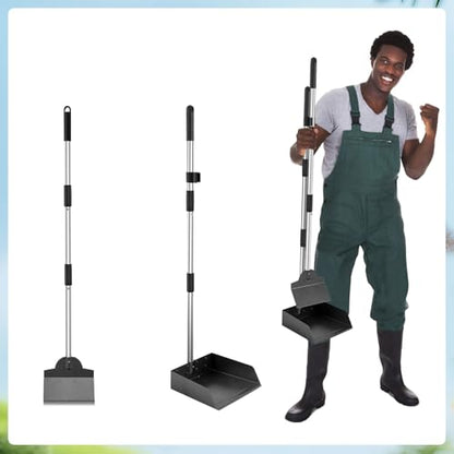 Dog Pooper Scooper, Metal Tray & Spade with 38.2" Long Handle | Medium Dog Poop Scooper: 6.5x6.7x2.5in Tray, 5.1x3.3in Spade, No-bend Pickup, Easy Rinse, Tool-free Setup - size: Medium