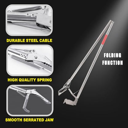 60" Professional Snake Grabber Tongs，Stainless Steel Snake Tongs with Collapsible Wide Jaw, Reptile Handling Tool, Snake Catcher