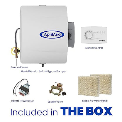 AprilAire 400M 17-gal. Whole-House Evaporative Humidifier with Manual Control for up to 5,000 sq. ft. + AprilAire Model 5843 Humidifier Installation Kit - style: Humidifier + Install Kit