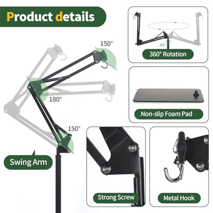 Reptile Lamp Stand, Adjustable Heat Lamp Holder, Floor Light Holder Lamp Hanging Bracket, Black Metal, for Reptile Glass Terrarium Bearded Dragon Turtles Snake and Chicks
