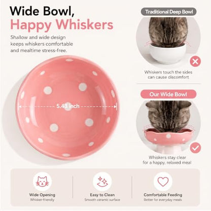 Pink Mushroom Cat Bowl, Elevated Ceramic Feeding Bowl | Elevated, Ceramic, Tilted Design, Whisker-Friendly, Dishwasher Safe, cute - color: Pink