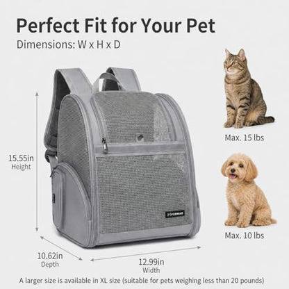 Cat Backpack Carrier for Small Dogs and Medium cat Puppy Kitten Bunny Pet Carrier Backpack Collapsible with Fully Ventilated Mesh with Safety Leash (Gray, 12.9" L x 10.62" W x 15.5" H - M) - color: Gray, size: Medium