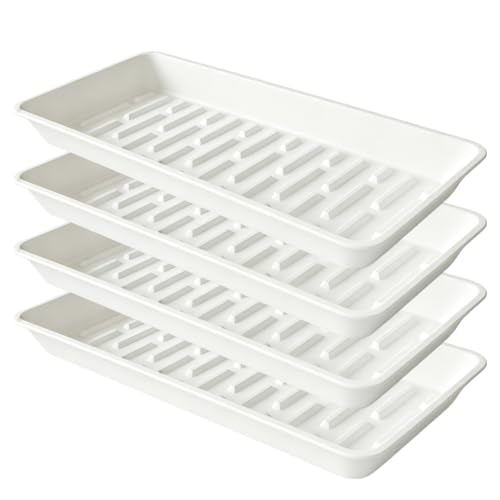 4 Pack Rectangular Plant Saucer 16 Inch, Heavy Duty Plastic Drip Trays for Pots, Windowsill Planter, Indoor Outdoor, 7.0 x 16.1 Inches, White - color: White, size: 16.1" x 7" x 1.3" (4pack)