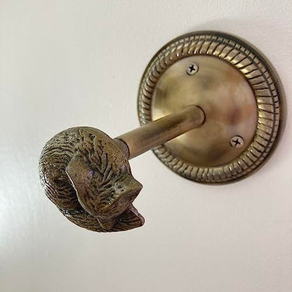 Animal Hook, Curtain Hold Back, Tie Back, Jewellery Hook, Antique Brass, Iron (Sleeping Fox) - style: Sleeping Fox