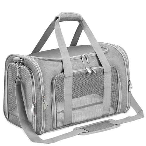 Soft-Sided Cat/Dog/Pet Carrier, Collapsible Pets Travel Carriers | for Big Cats/Small Dogs with Shoulder Strap & Removable Mat, Mesh Puppy Carry Bag, Up to 16 Lbs, TSA Airline Approved(Gray) - color: GRAY, size: 17"L x 11"W x 11"H