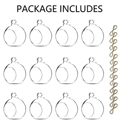 Nuptio 12 Pcs Hanging Tea Light Candle Holders Mini Glass Candle Holder 2.36" Diameter Baubles Globe Garden Ornament, Tealight Holders for Christmas Halloween Wedding Party Decorations for Reception | Clear Reusable Globes, Ready to Hang, Works with Tea L
