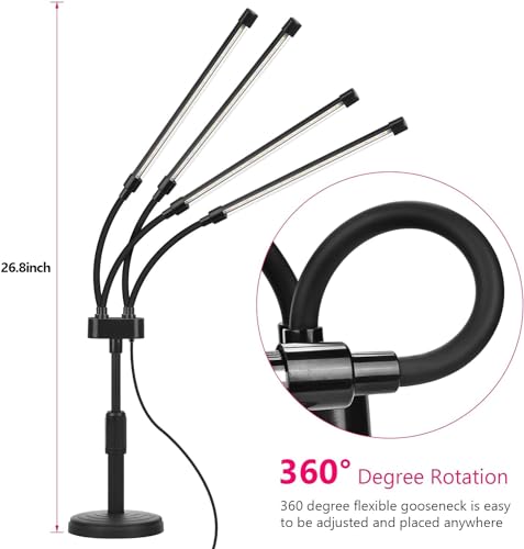 SYEIORAOM Grow Lights for Indoor Plants, Four Head LED Grow Light with Full Spectrum, Red White Spectrum for Indoor Plant Lamp, Adjustable Gooseneck, Suitable for Vegetation - size: Four-head plant light