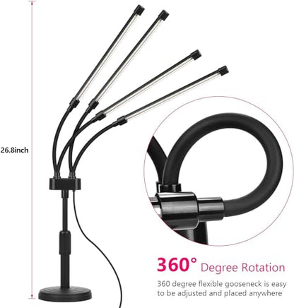 SYEIORAOM Grow Lights for Indoor Plants, Four Head LED Grow Light with Full Spectrum, Red White Spectrum for Indoor Plant Lamp, Adjustable Gooseneck, Suitable for Vegetation - size: Four-head plant light
