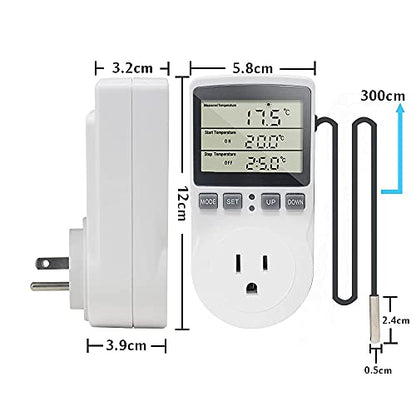 Digital Thermostat Plug Socket Temperature Controller Outlet with 3m Probe | 3m Probe 120V 15A 1800W C F Heating Cooling Control for Incubator Brewing Incubator Greenhouse Terrarium Heat Mat - style: KT3100 No backlight