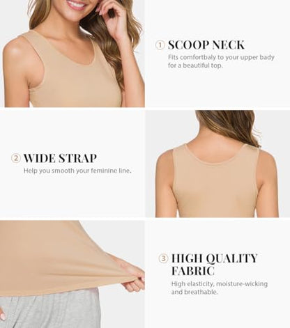 Vislivin Tank Tops for Woman Sleeveless Basic Undershirt Layering Tanks - color: 4 Pack-black/Gray/White/Beige, size: XX-Large