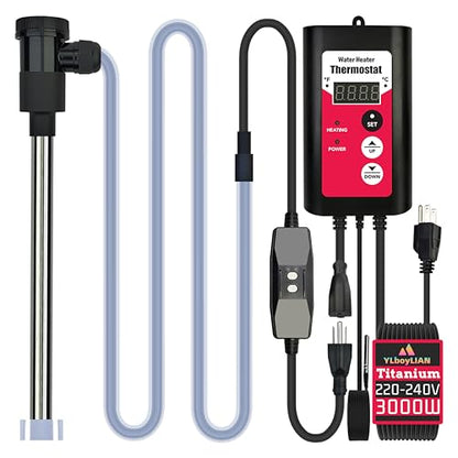 3000W Titanium Immersion Water Heater Portable Electric Pool & Bathtub Fully Submersible Water Heater with GFCI, Temp Control for Hot Tub, Above Ground Pool, Baptistry, Above Ground Pool