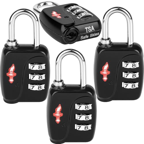 Safe Skies 3-Digit TSA Lock 4-Pack Black – Easy Set for Luggage | 2/4/6 pack. 3-digit resettable. TSA Safe Skies recognized. Lightweight. 90-day warranty. - color: 4 PACK BLACK