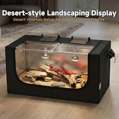 Large Reptile Enclosure Tent, 4x2x2 ft (48 x 24 x 24 Inch) Habitat | with Insulated Cover & Stainless Steel Frame, Dual 4" Accessory Ports for Bearded Dragon, Lizard, Gecko & Chameleon