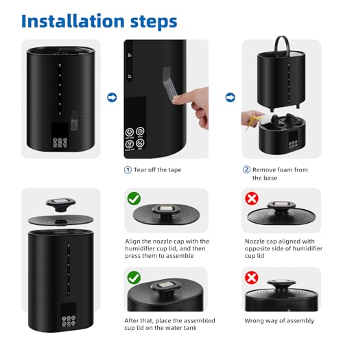 Coolfiqu 6L Warm & Cool Mist Humidifiers for Bedroom,Large Room,Plants | Quiet Top Fill Ultrasonic Humidifier,Essential Oil Diffuser, Auto Humidity Control,Hot Mist Desk Humidifiers,360° Nozzle - color: A-Black