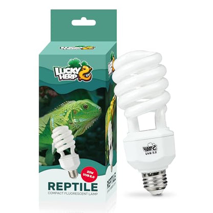 LUCKY HERP UVA UVB Reptile Light 5.0, Tropical UVB 100 Compact Fluorescent Lamp, UVB Light for Reptiles 23W, UVA UVB Reptile Light Bulb, UVB Bulb for Reptiles Chameleons Lizards Tortoises Snakes - style: UVB5.0 23W
