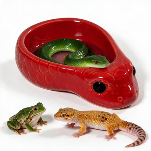 Reptile Water Dish, Ceramic Snake Water Bowl, Red | For Snake, Leopard Gecko, Bearded Dragon and Lizard, Reptile Bathing Pool, Food Feeding Dish, Terrarium Tank Accessories - color: Red