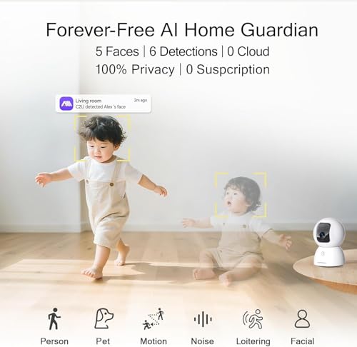 Upgraded 3K Security Camera Indoor, Free Time Lapse, AI Tracking & Face ID, PTZ 5G WiFi Dog/Pet/Baby Monitor Cameras for Home Security, Color Night Vision, Full Duplex 2-Way Talk - style: 3K Cam 1pack