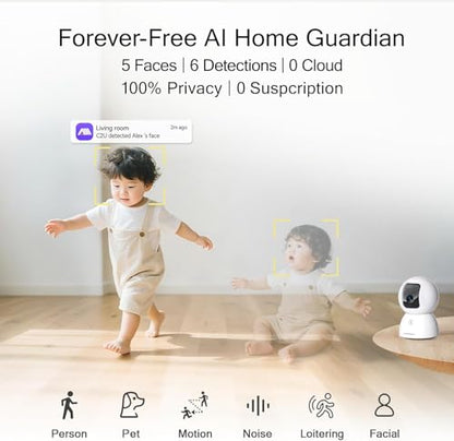 Upgraded 3K Security Camera Indoor, Free Time Lapse, AI Tracking & Face ID, PTZ 5G WiFi Dog/Pet/Baby Monitor Cameras for Home Security, Color Night Vision, Full Duplex 2-Way Talk - style: 3K Cam 1pack